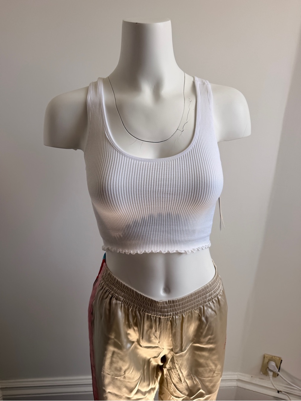 Spiritual Gangster White Ribbed Lettuce-Edge Crop Tank